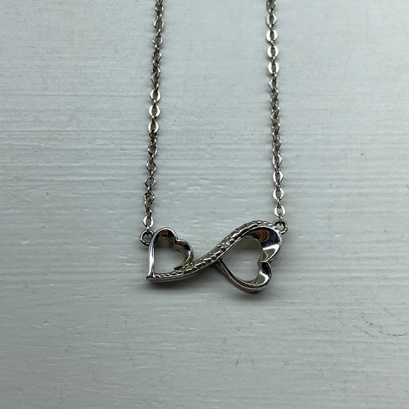 Sterling Silver Double Heart Necklace with Diamond Center Stone - Picture 1 of 9